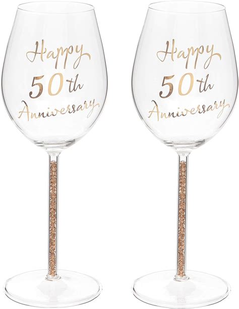 Set Of Two 50th Wedding Anniversary Wine Glasses With Silver Diamante Stem 400ml 13 5 Fluid