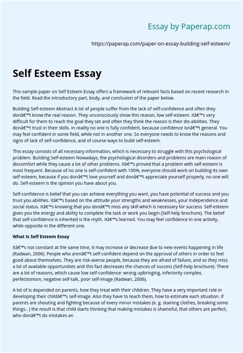 Self Esteem Essay Free Essay Example