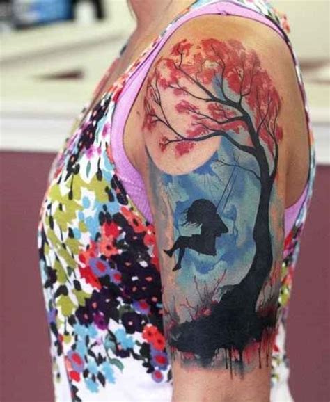 59 Glorious Autumn Tattoos Swing Tattoo Mermaid Tattoos Autumn Tattoo