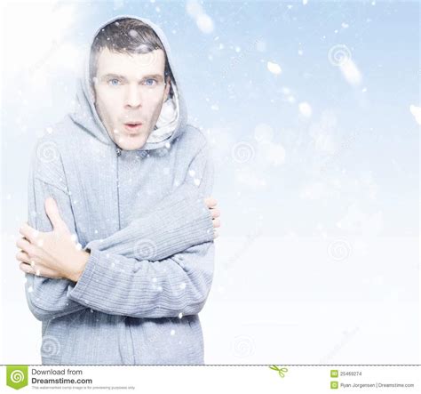Man Freezing In Cold Winter Snow Stock Photo Image Of