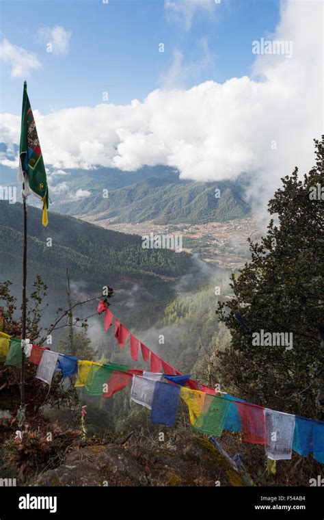 View Of Paro Through Prayer Flags From Path To Tiger S Nest Monastery