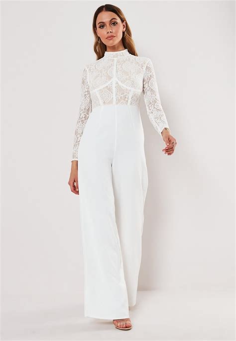 White Lace Wide Leg Jumpsuit Missguided Spring Outfits Casual