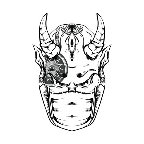Illustration Of Oni With Ninja Mask And Mandala Tattoo 6633933 Vector