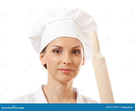 Baker Chef Woman Holding Baking Rolling Pin Stock Image Image Of Service Cuisine