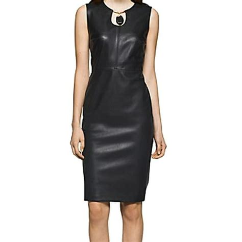 Calvin Klein Calvin Klein New Deep Black Womens Size 6 Sheath Faux Leather Dress