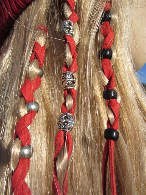Leather Hair Wraps Hair Tie Ponytail Holders Red Suede Beaded Etsy