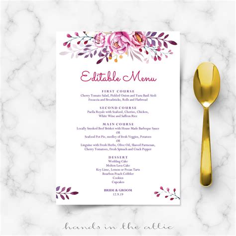 Wedding website templates are great to make an online platform where you and your audience can interact with it. Pink Wedding Menu | Printable Templates | Hands in the Attic