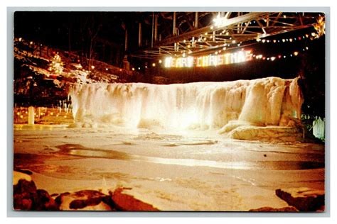Vintage 1960s Postcard Annual Christmas Lighting Frozen Ludlow Falls