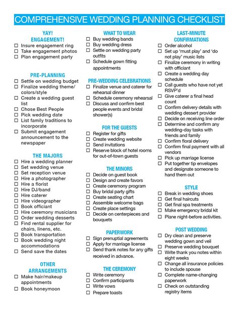 Printable Comprehensive Wedding Checklist Wedding Planning Checklists