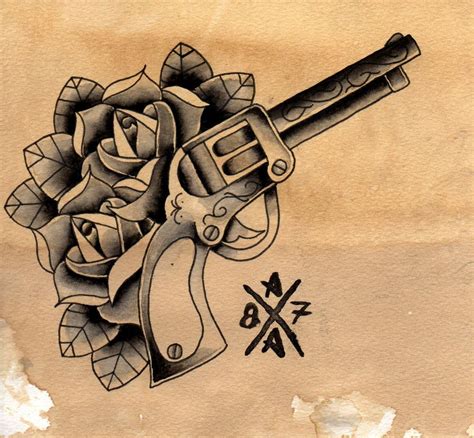 American Traditional Revolver Tattoo