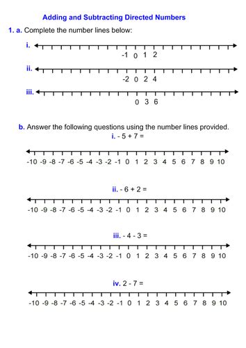 Add And Subtract Directed Numbers Worksheet