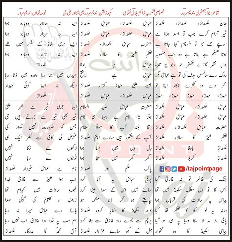 Hazrat E Abbas Nadeem Sarwar 2023 Lyrics In Urdu Tajpoint Nohay