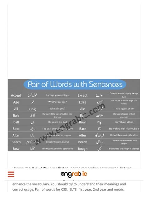 Pair Of Words With Urdu Meanings English Urdu Sentences Engrabic Pdf