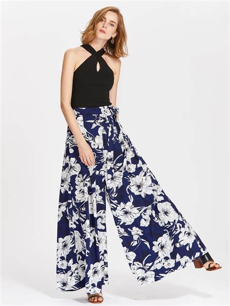 Shein Self Belted Pleated Floral Palazzo Pants Floral Palazzo Pants