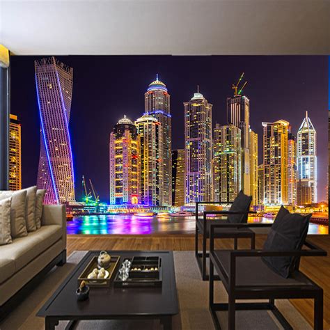 Beautiful Dubai Night City Urban Wallpaper Large Mural Living Room Tv