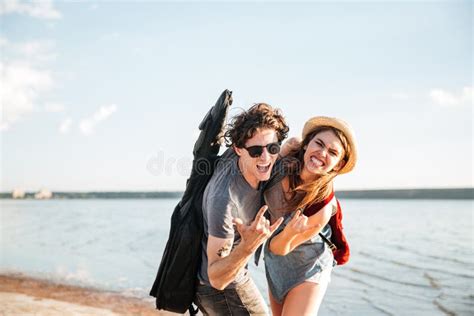 Couple Having Fun Together At The Beach Stock Image Image Of Sand