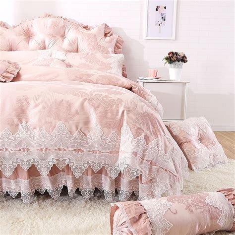 Here at beddinginn, we offer pink bedding sets queen that feature comfort and style. Elegant Girls Pale Pink Vintage Lace Design Gathered ...