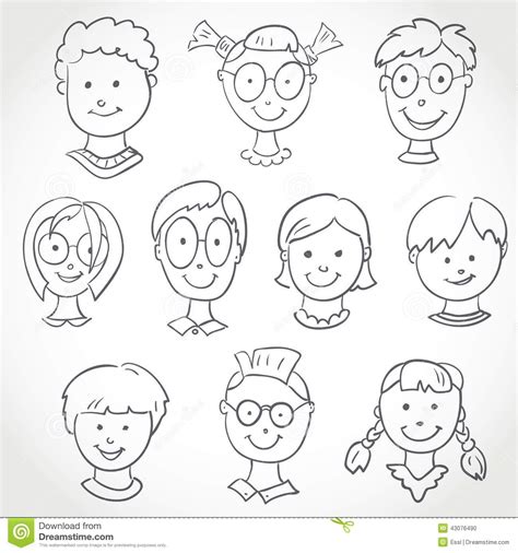 ('ω^＼) kawaii face is the ultimate tool for finding cute smileys, kaomoji, and other kawaii stuff! Kids Face Set Sketch stock vector. Illustration of sketch ...
