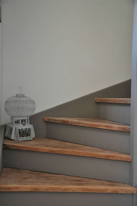 Stair Treads Left Bare Wood Risers Painted In Stormy Grey Basement