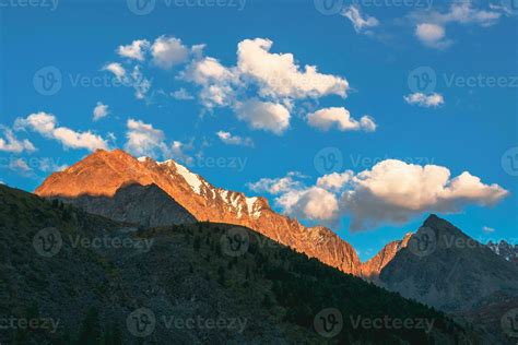 Contrasting Mountains At Sunset Evening Mountain Landscape With Rock