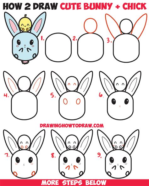 Easy drawing tips for beginners. How to Draw Cute Kawaii / Chibi Bunny Rabbit and Baby ...