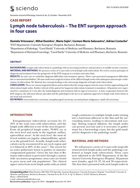 Pdf Lymph Node Tuberculosis The Ent Surgeon Approach In Four Cases