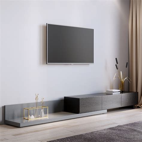 Crator Wood Modern Extendable Tv Stand Black And Gray Media Console