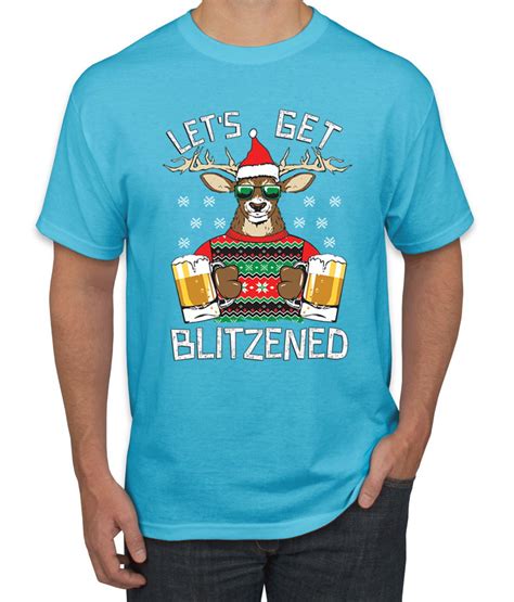 Lets Get Blitzened Deer With Beer Christmas Mens Graphic T Shirt