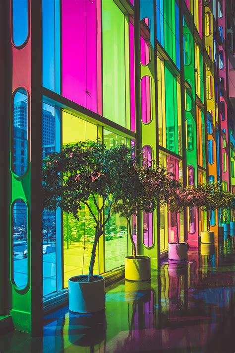 Hd Wallpaper Rainbow Colored Glass Wall Architecture Window Night