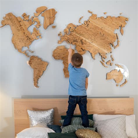 World Map Wood Wall Art Wooden World Map Weltkarte Etsy Living Room Images