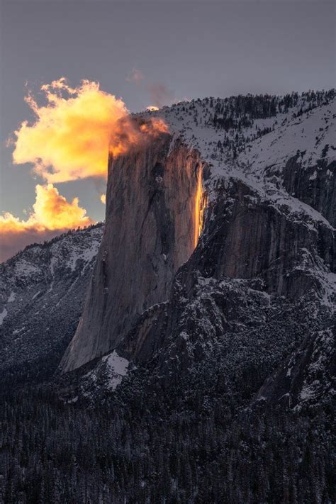 Horsetail Fall At Sunset Becoming The Illustrious Firefall Yosemite