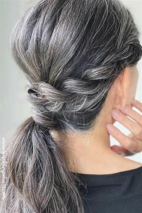 Salt And Pepper Ombre Wavy Human Hair Grey Ponytail Ponytail Extension