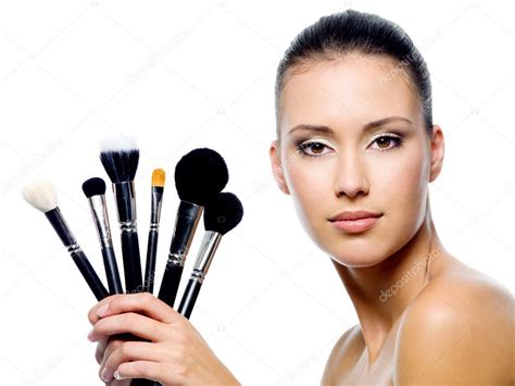 Beautiful Woman With Makeup Brushes — Stock Photo © Valuavitaly 4094280
