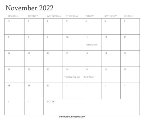 November 2022 Calendar Free Printable Calendar Templates November