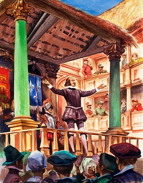 Shakespeare On Stage Of The Newly Built Globe Theatre Original Art By