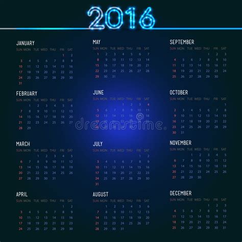 Calendar Grid For 2016 Stock Vector Illustration Of Organizer 62876656