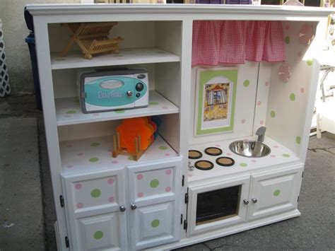 Check all the fun accessories! oak wall unit repurposed into child's play kitchen ...