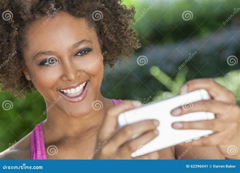 African American Woman Taking Selfie Photograph Smartphone Stock Image Image Of Photograph