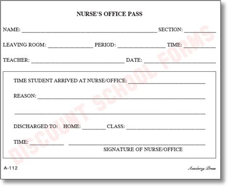 Nurses Office Pass School Forms