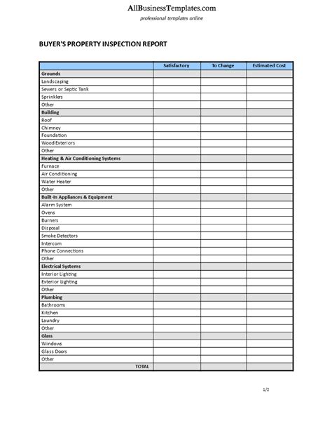 Property Inspection Report Template Free Printable Templates