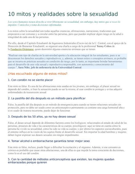 10 Mitos Y Realidades Sobre La Sexualidad Conócelos Y Toma Decisiones