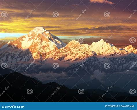 Evening Sunset View Of Mount Dhaulagiri Himalayas Nepal Stock Photo