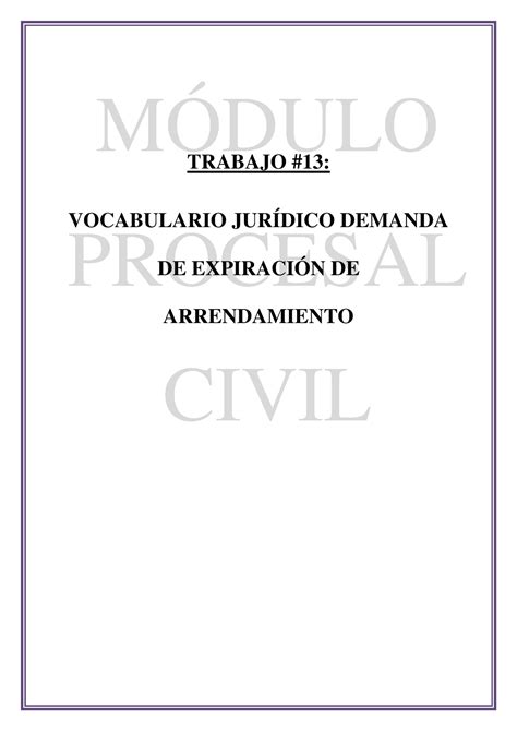 Vocabulario Juridico Demanda De Expiraci N De Arrendamiento M Dulo Procesal Civil Trabajo