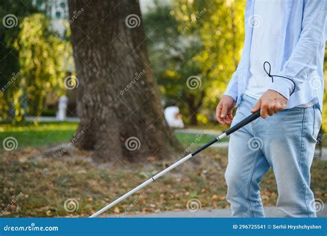 Blind Man Visually Impaired Man With Walking Stick Stock Image