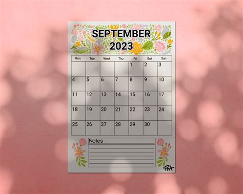 September Calendar Pna Colour Your World