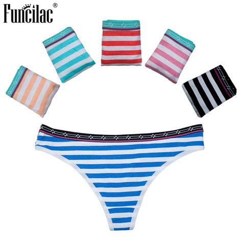Funcilac 5pcs Womens Underwear Striped Cotton Seamless Panties Sexy