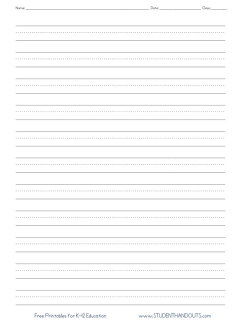 Free, printable lined writing paper for kids. Full page writing paper no picture. Appropriate for second grade. From studenthandouts.com ...