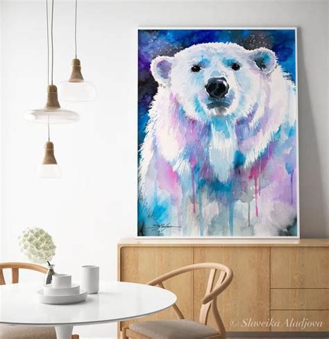 Blue Polar Bear Watercolor Painting Print By Slaveika Etsy UK Bear