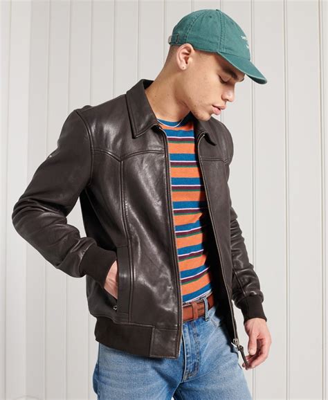 Mens Leather Indie Club Jacket In Brown Paloma Leather Superdry