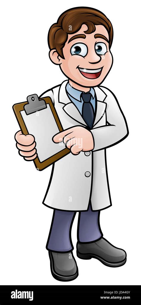 A Cartoon Scientist Professor Wearing Lab White Coat Holding A